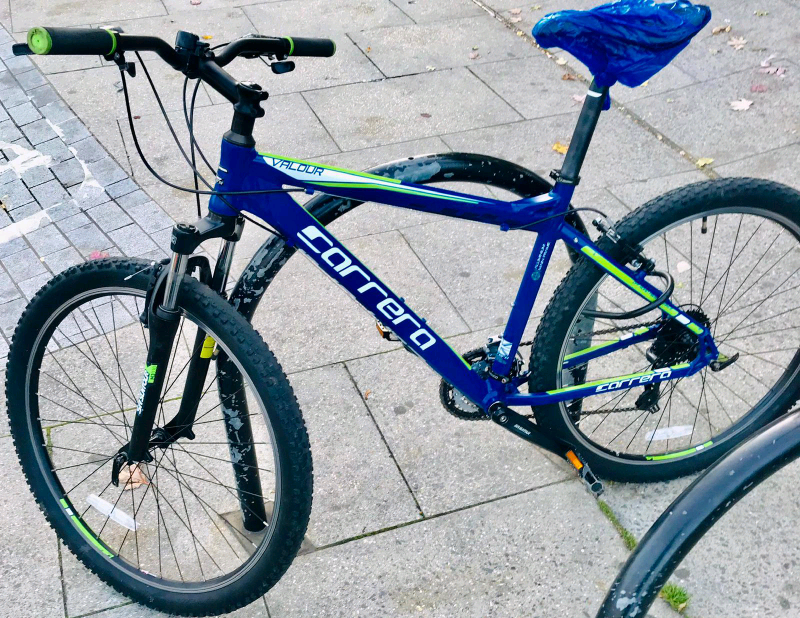 blue and green carrera bike